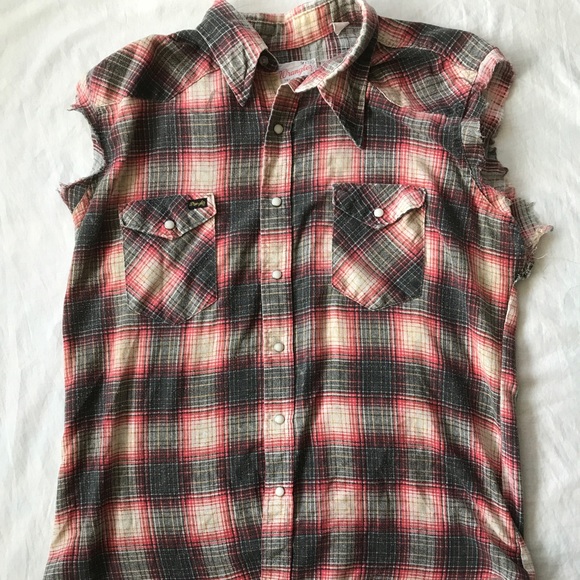 Wrangler Shirts Vintage Wrangler Cut Off Flannel Shirt Long Tail L